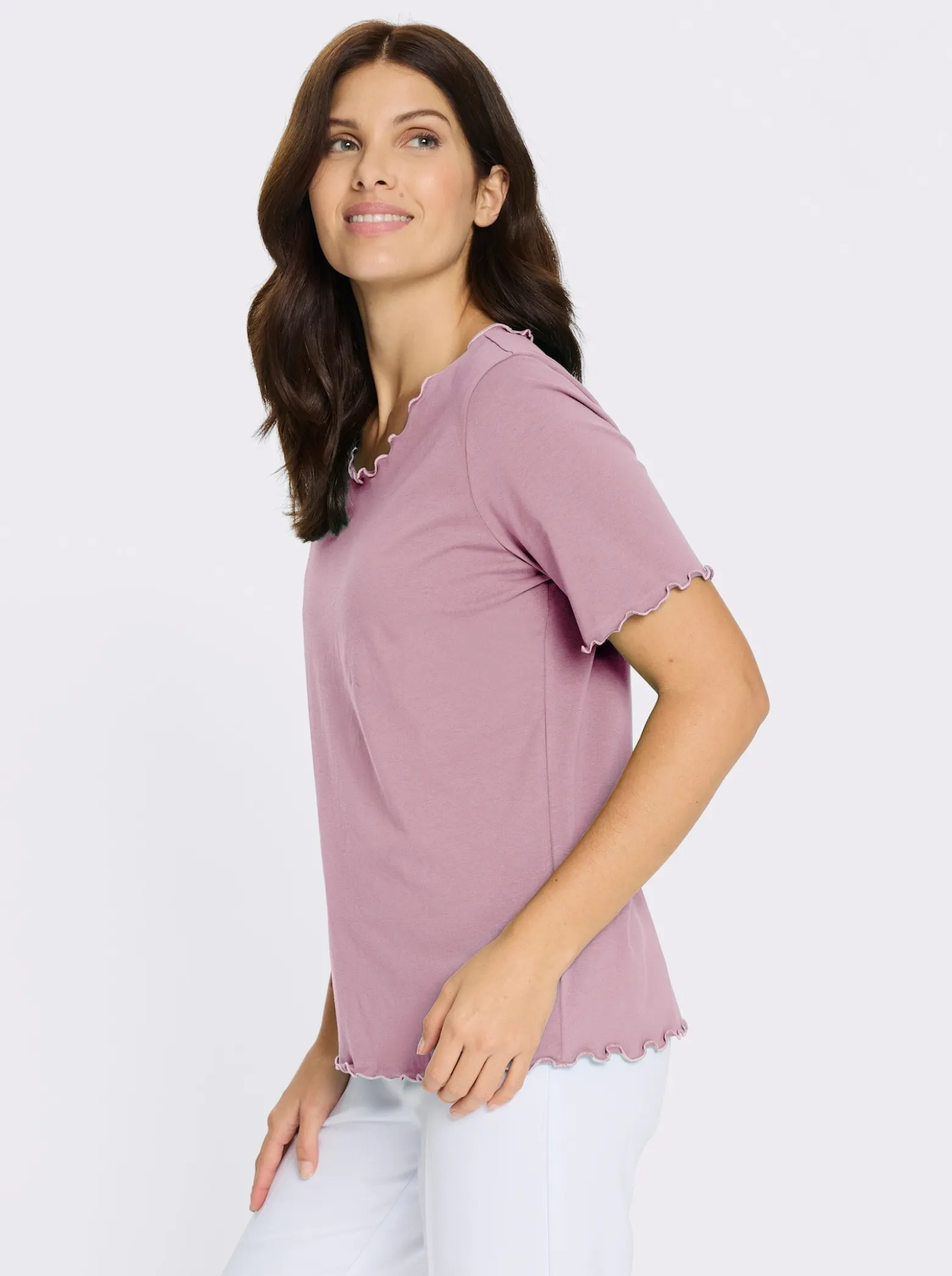 Kurzarmshirt mit gewellten Abschlüssen