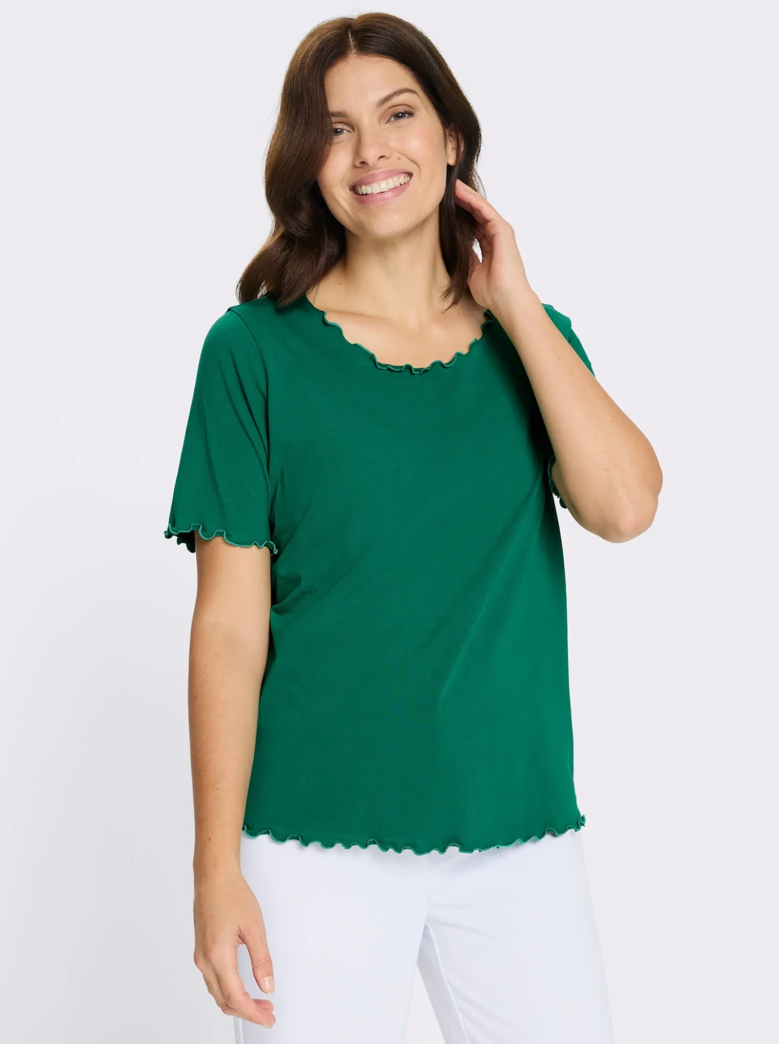 Kurzarmshirt mit gewellten Abschlüssen