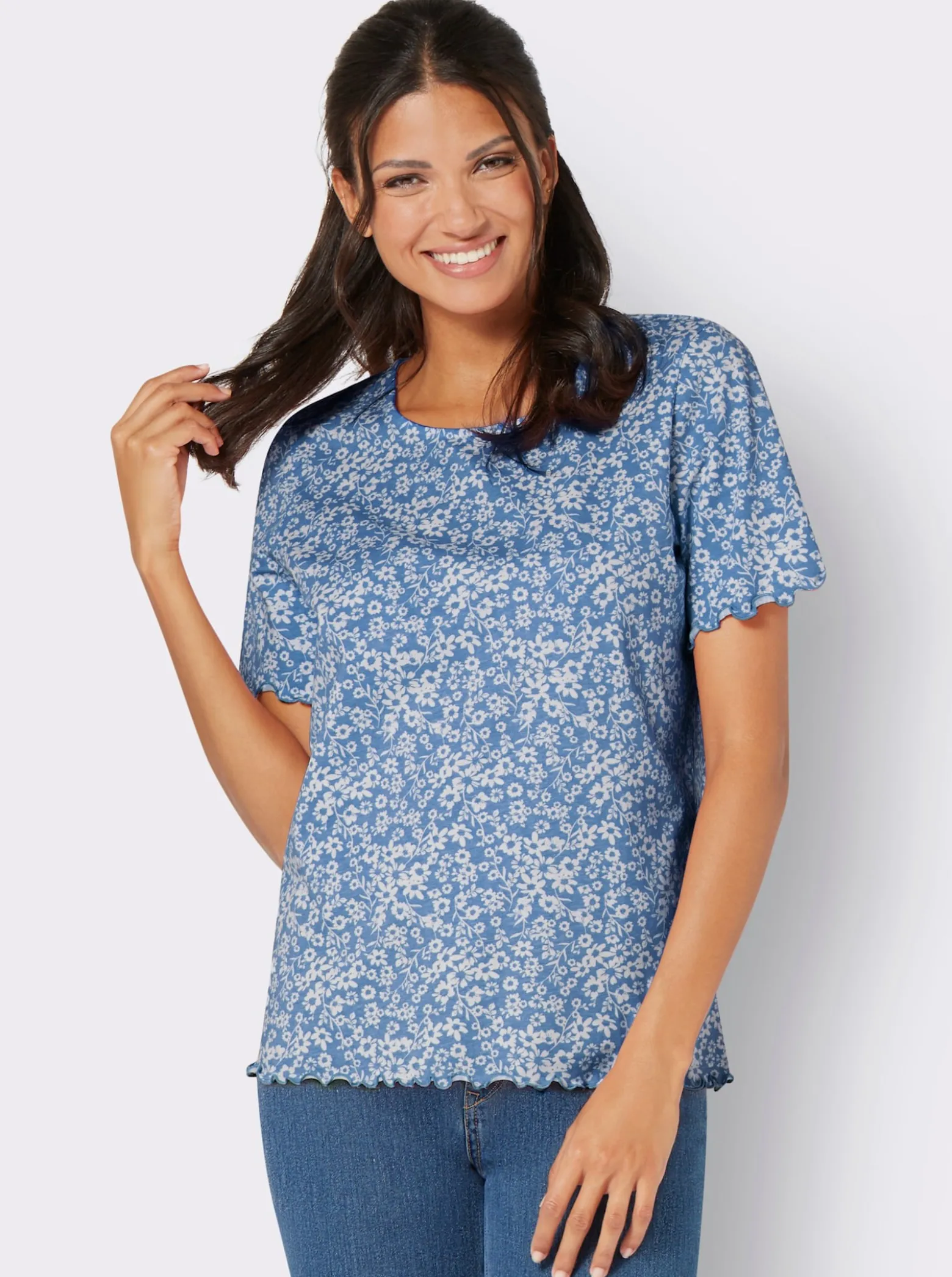 Kurzarmshirt mit gewellten Abschlüssen