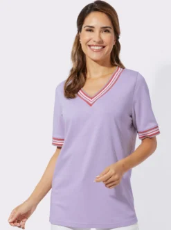 Kurzarmshirt mit Glanz-Abschlüssen