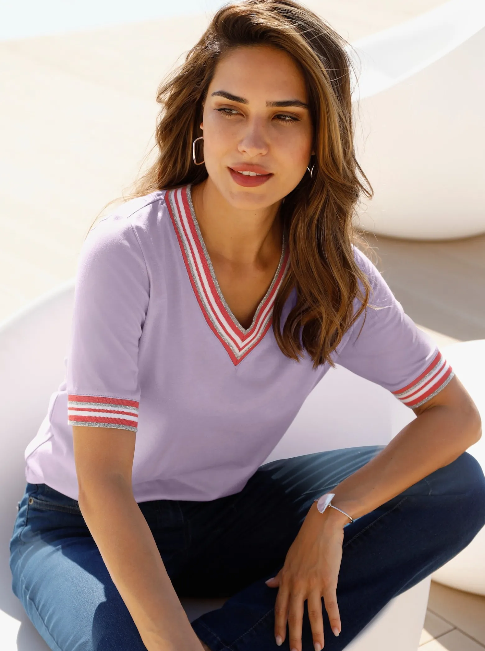 Kurzarmshirt mit Glanz-Abschlüssen