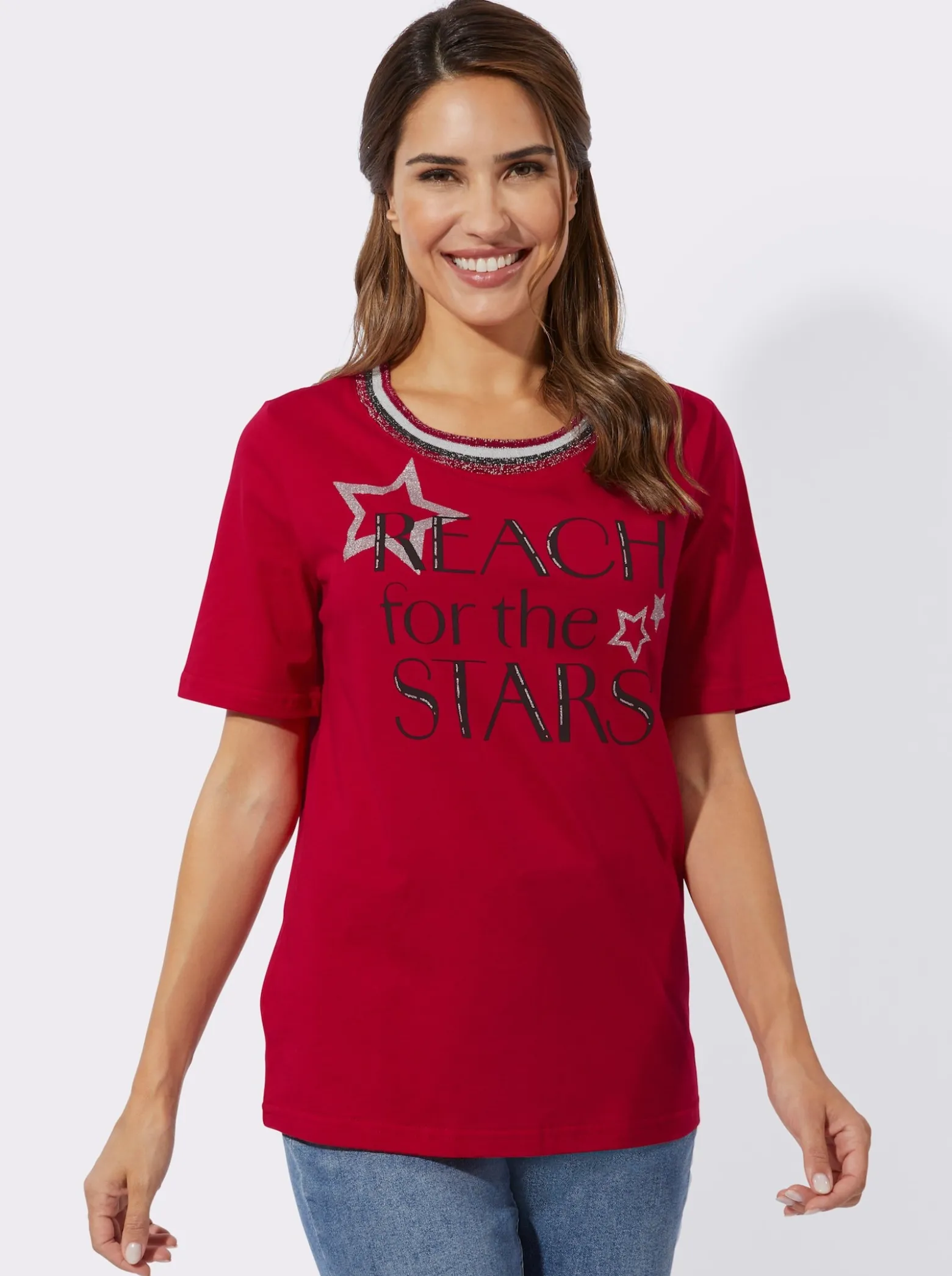 Kurzarmshirt mit Glanz-Details