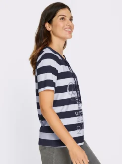 Kurzarmshirt mit Glitzer-Druck, gestreift