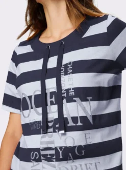 Kurzarmshirt mit Glitzer-Druck, gestreift