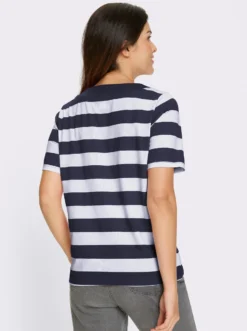 Kurzarmshirt mit Glitzer-Druck, gestreift