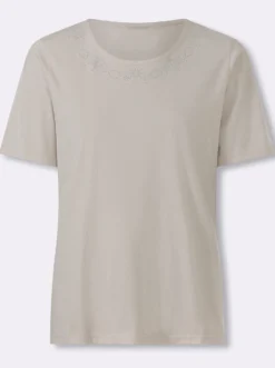 Kurzarmshirt mit Glitzersteinchen-Applikation