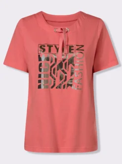 Kurzarmshirt mit glänzendem Druckmuster