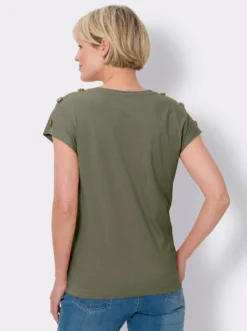 Kurzarmshirt mit Knöpfen in Horn-Optik