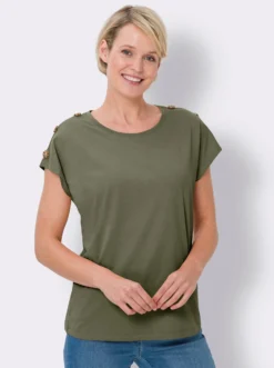 Kurzarmshirt mit Knöpfen in Horn-Optik