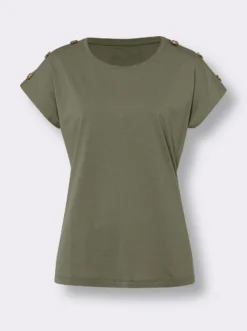 Kurzarmshirt mit Knöpfen in Horn-Optik