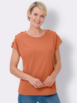 Kurzarmshirt mit Knöpfen in Horn-Optik