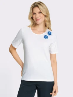 Kurzarmshirt mit kontrastfarbigen 3D-Blüten