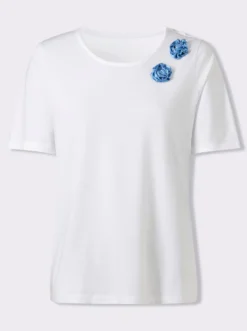 Kurzarmshirt mit kontrastfarbigen 3D-Blüten