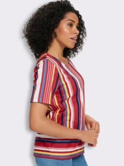 Kurzarmshirt mit Längsstreifen, Baumwolle