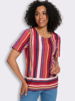 Kurzarmshirt mit Längsstreifen, Baumwolle