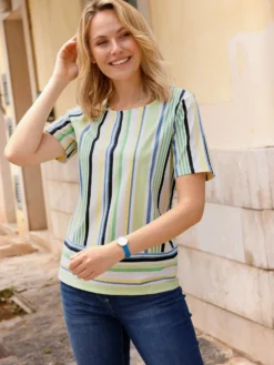 Kurzarmshirt mit Längsstreifen, Baumwolle