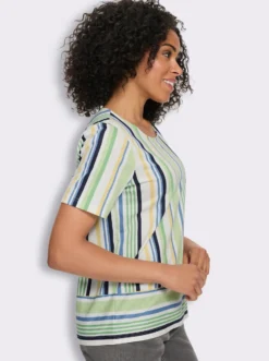 Kurzarmshirt mit Längsstreifen, Baumwolle