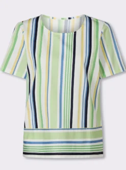 Kurzarmshirt mit Längsstreifen, Baumwolle