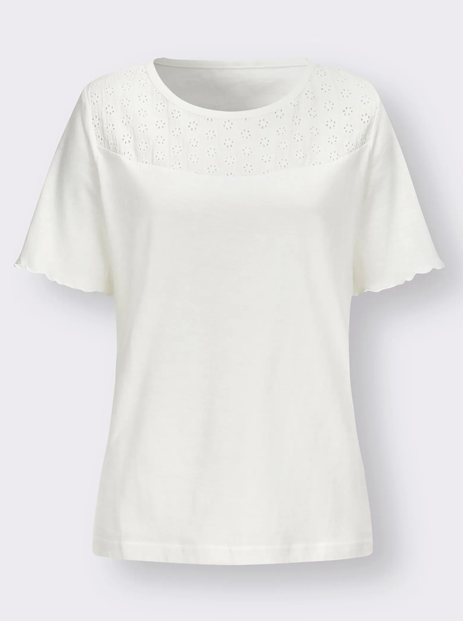 Kurzarmshirt mit Lochstickerei-Einsatz