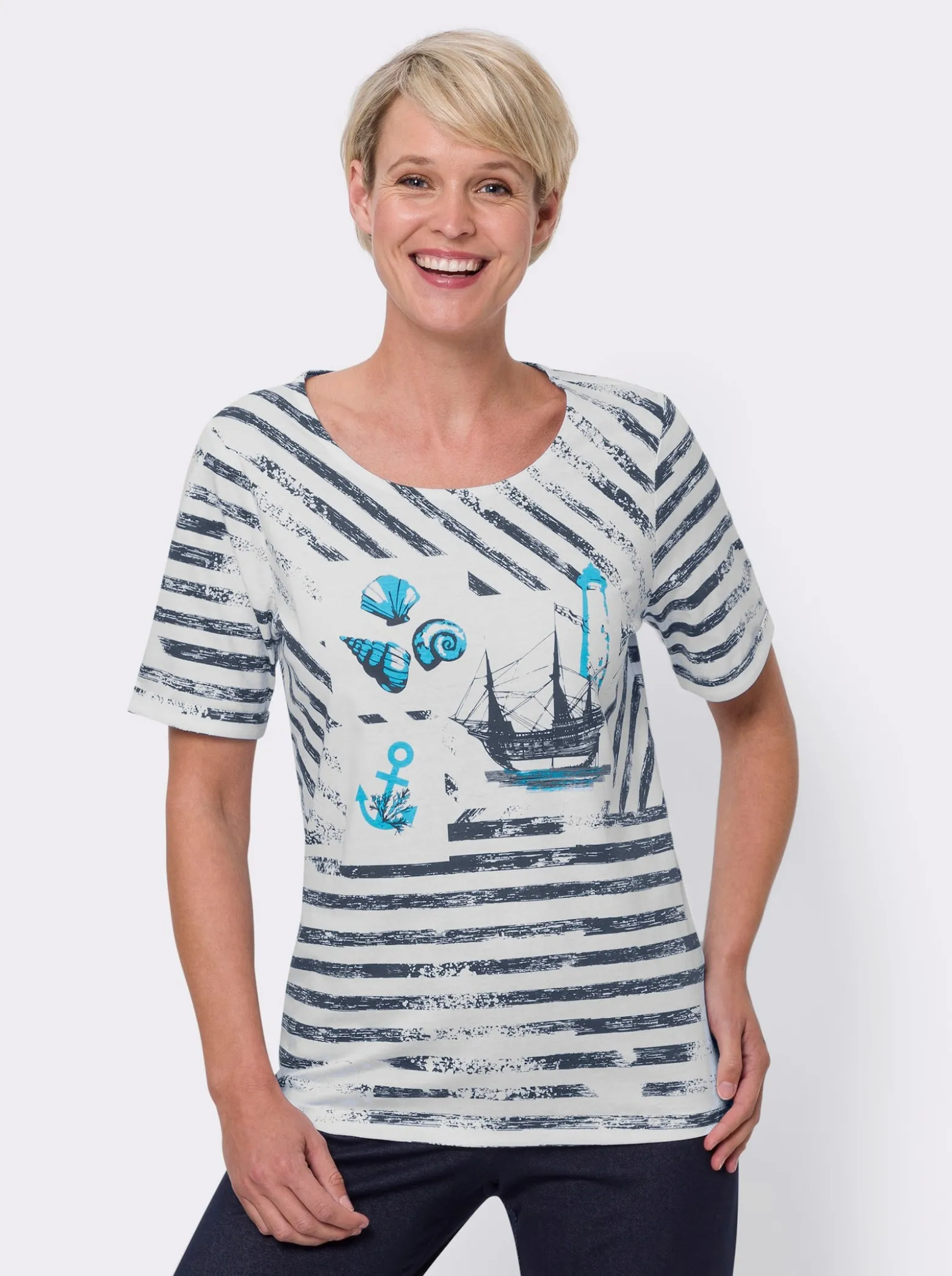 Kurzarmshirt mit maritimem Druck