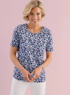Kurzarmshirt mit Millefleurs-Muster