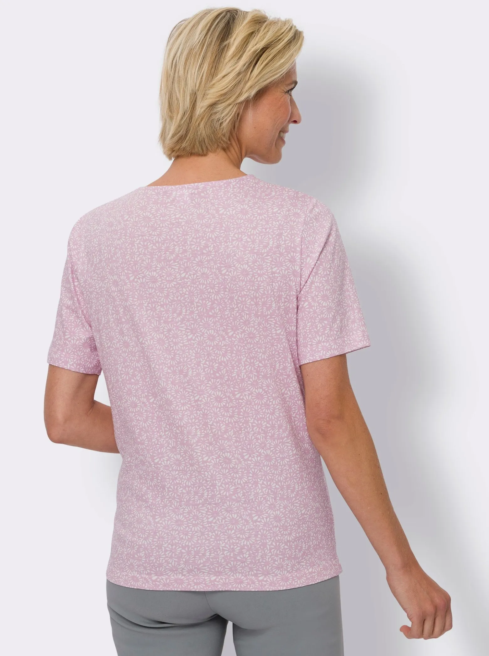 Kurzarmshirt mit Minimal-Floral-Muster