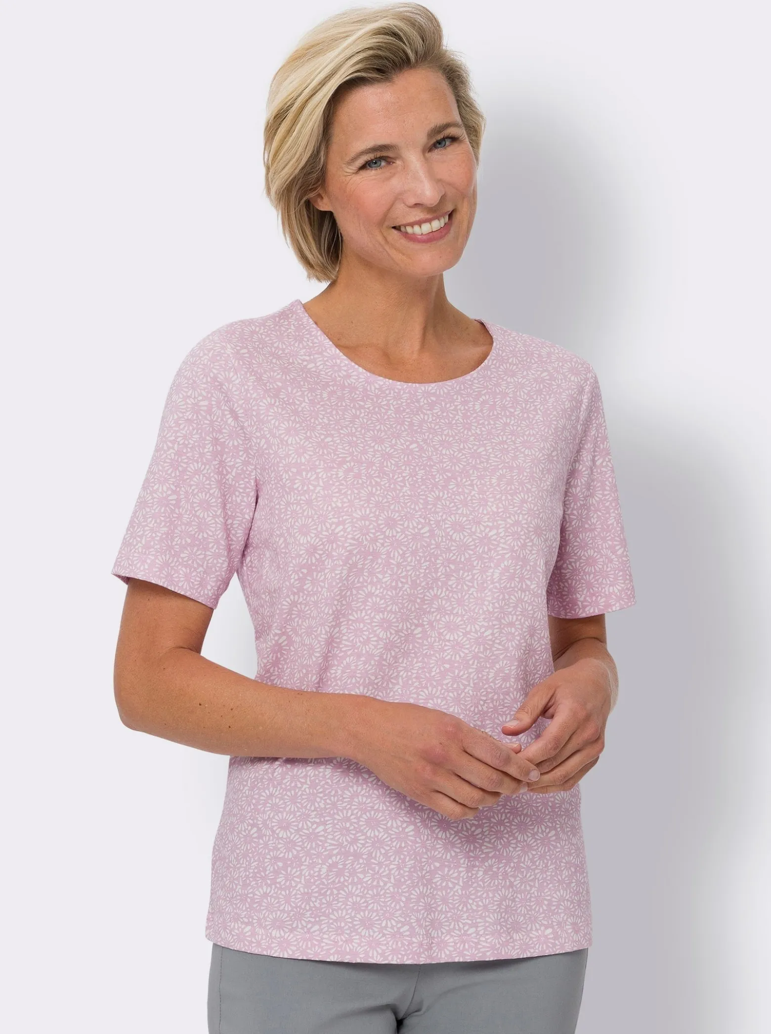Kurzarmshirt mit Minimal-Floral-Muster