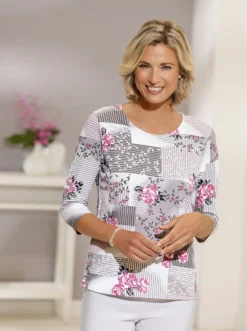 Kurzarmshirt mit Patch-Muster, Baumwolle