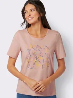 Kurzarmshirt mit platziertem Blüten-Druck