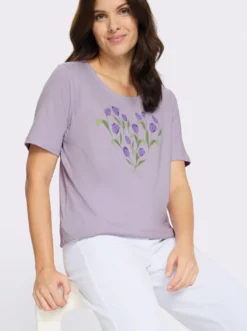 Kurzarmshirt mit platziertem Tulpen-Druck