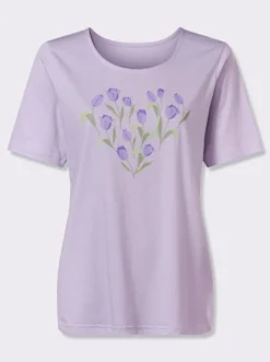 Kurzarmshirt mit platziertem Tulpen-Druck