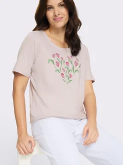 Kurzarmshirt mit platziertem Tulpen-Druck
