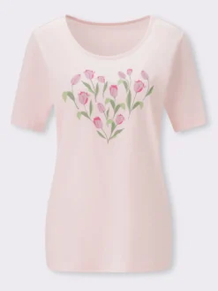 Kurzarmshirt mit platziertem Tulpen-Druck