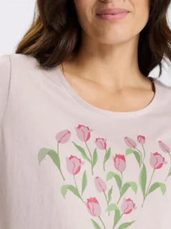 Kurzarmshirt mit platziertem Tulpen-Druck