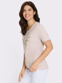 Kurzarmshirt mit platziertem Tulpen-Druck