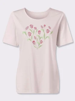 Kurzarmshirt mit platziertem Tulpen-Druck