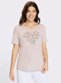 Kurzarmshirt mit platziertem Tulpen-Druck