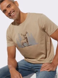 Kurzarmshirt mit platziertem Hirsch-Druck