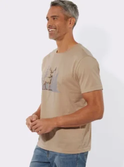 Kurzarmshirt mit platziertem Hirsch-Druck