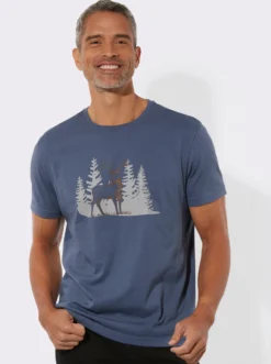 Kurzarmshirt mit platziertem Hirsch-Druck
