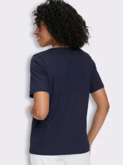 Kurzarmshirt mit Raffung am Ausschnitt