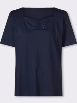 Kurzarmshirt mit Raffung am Ausschnitt