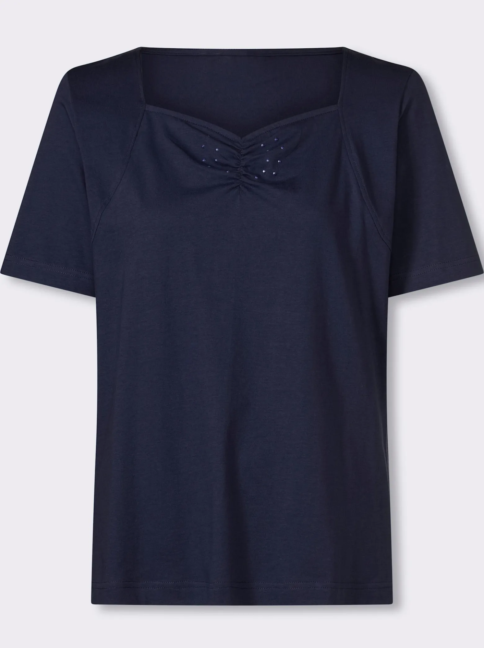 Kurzarmshirt mit Raffung am Ausschnitt