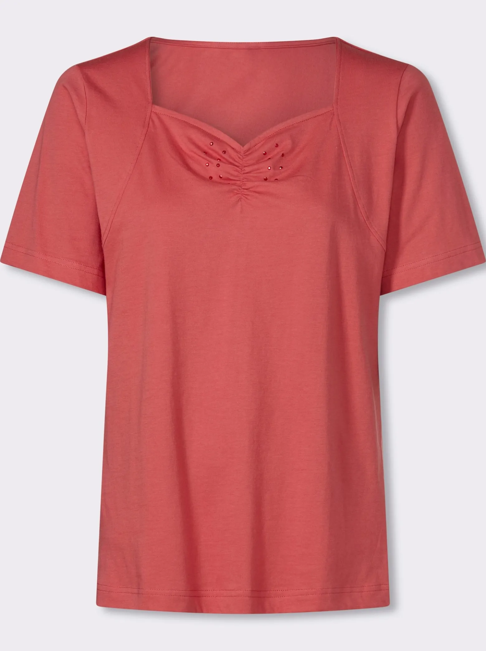 Kurzarmshirt mit Raffung am Ausschnitt