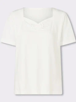 Kurzarmshirt mit Raffung am Ausschnitt