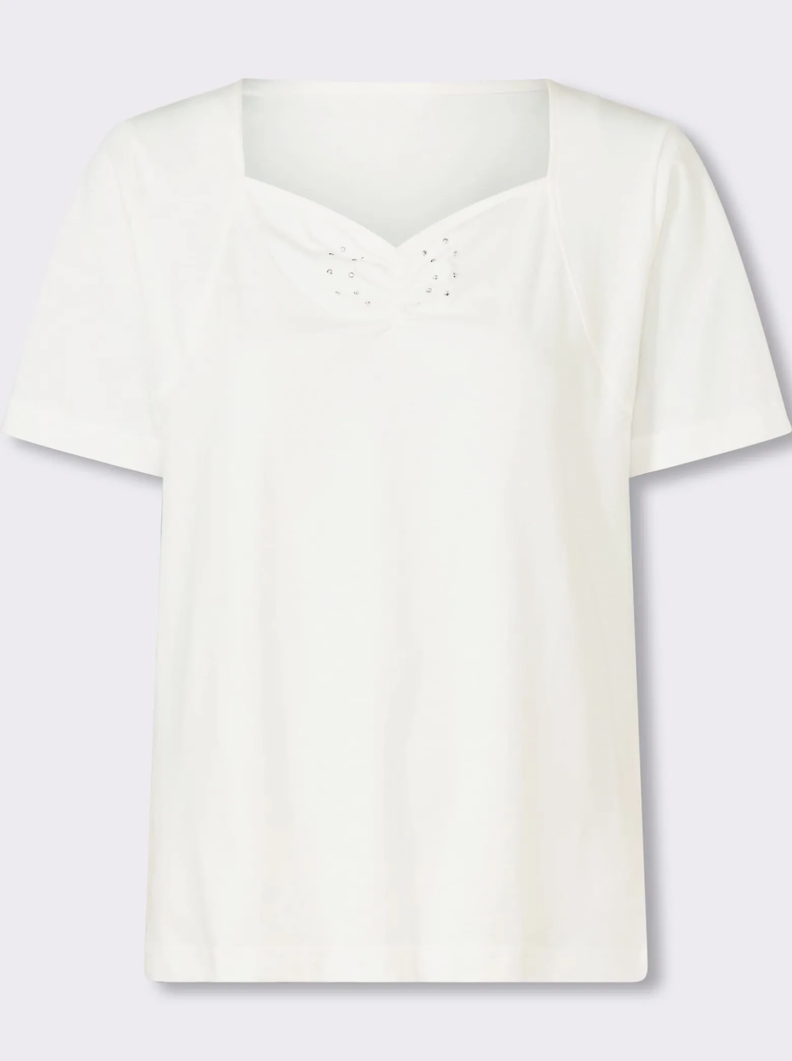 Kurzarmshirt mit Raffung am Ausschnitt