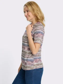 Kurzarmshirt mit Ringel-Druck rundum