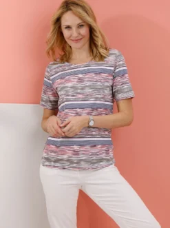 Kurzarmshirt mit Ringel-Druck rundum