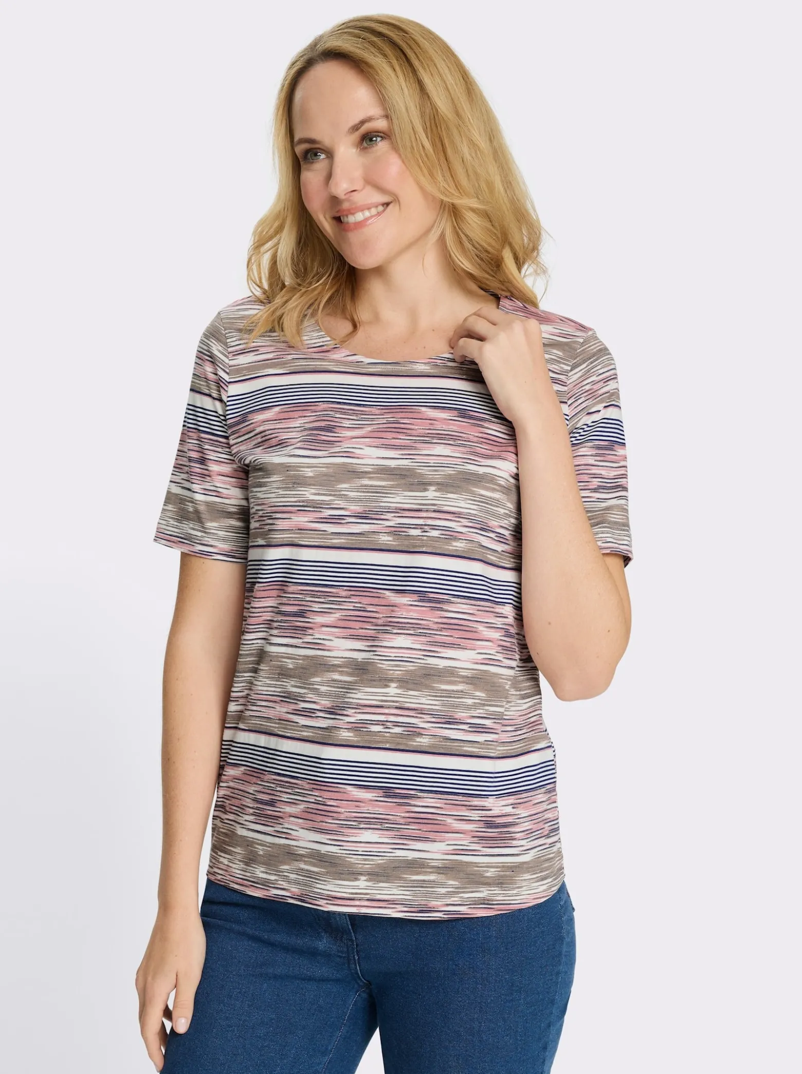 Kurzarmshirt mit Ringel-Druck rundum