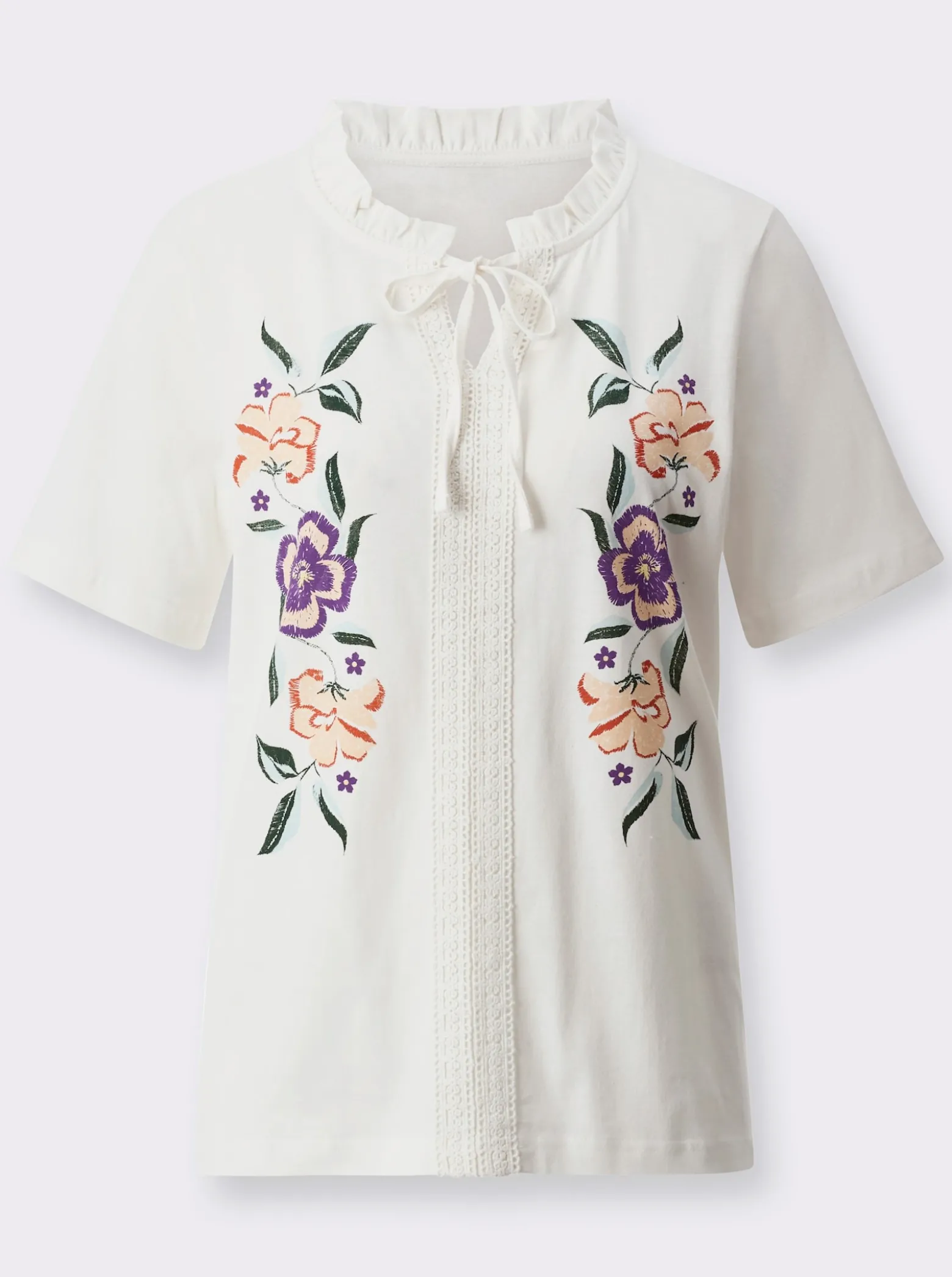 Kurzarmshirt mit Rüschen